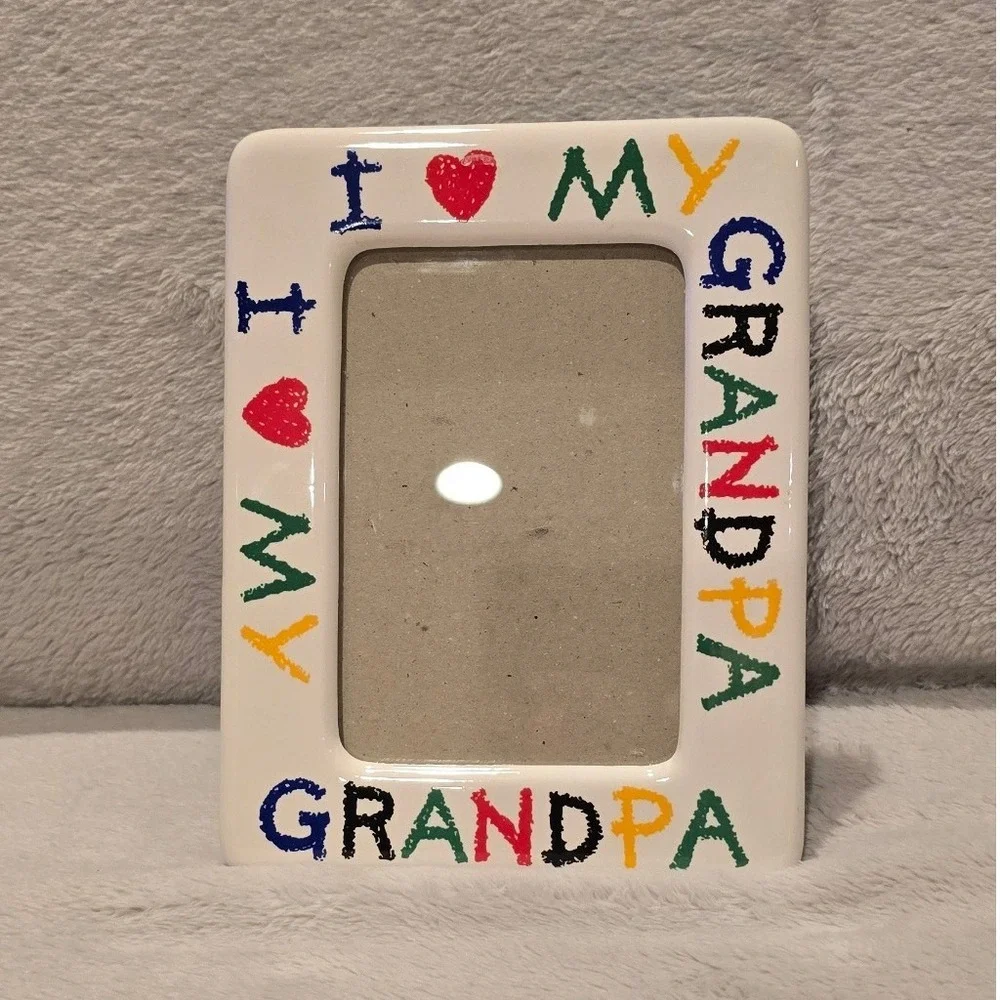 Vintage I Love My Grandpa Ceramic Picture Frame Multicolor Crayon Style 4x6